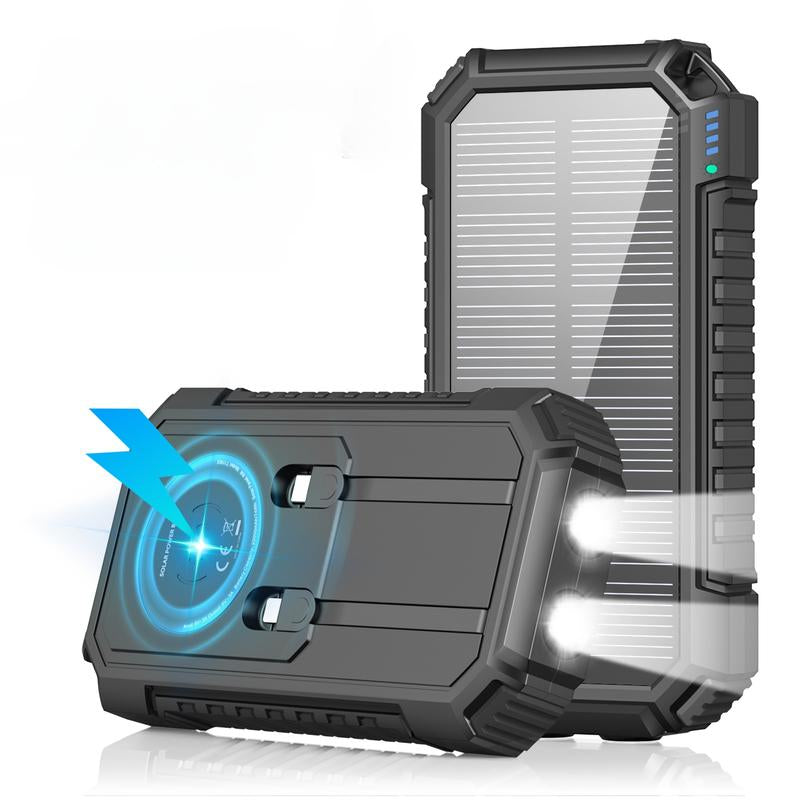 Solar Charger Power Bank, 27000Mah Wireless Portable Charger with Built in Cables, 22.5W Fast Charging Battery Pack, USB C PD 3.0 QC 4.0 Portable Power Bank for Iphone Samsung Etc.