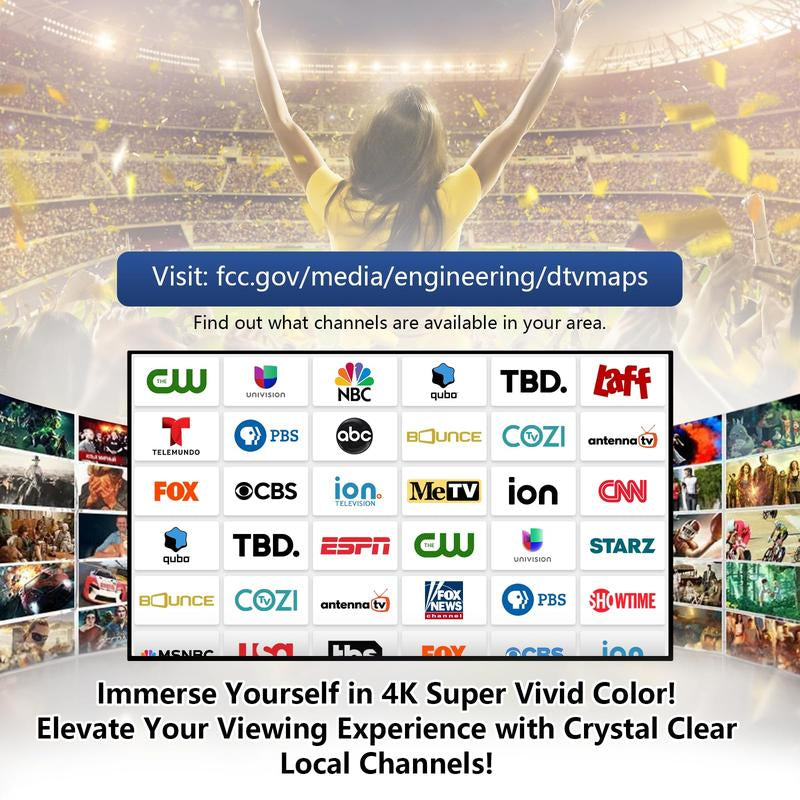 Digital TV Antenna for Smart TV Indoor,2025 TV Antenna with 3M Stick Base, 360°&Long Range Reception 4K HDTV Antenna for Local Channels, Easy Installation Antennas for 1080P Tvs without Cable Antenna Fortv