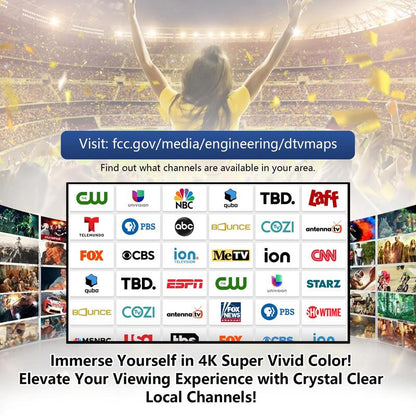 Digital TV Antenna for Smart TV Indoor,2025 TV Antenna with 3M Stick Base, 360°&Long Range Reception 4K HDTV Antenna for Local Channels, Easy Installation Antennas for 1080P Tvs without Cable Antenna Fortv