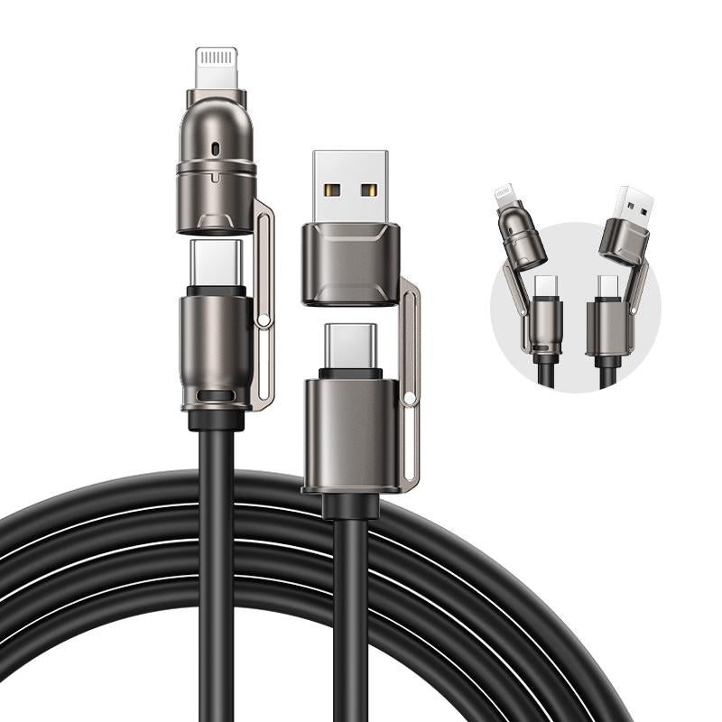 MAGIC JOHN USB Type C Charging Cable, 4 in 1 Function, 65W Fast Charging, Liquid Silicone and Aluminum Alloy Material, Braided Data Cable, Black & Gray