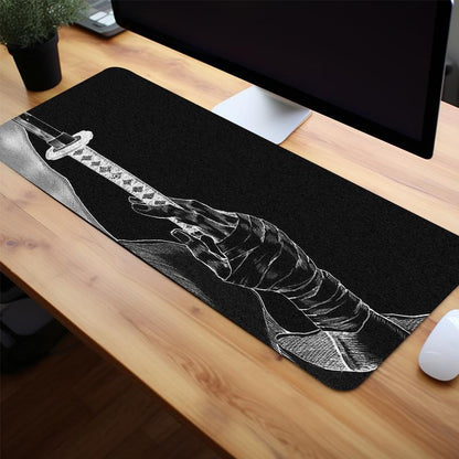 Japanese Katana Pattern Mouse Pad, Rectangle Gaming Mouse Pad, Office Desk Keyboard Mat with Non-Slip Rubber Base Stitched Edge for Home Office Game