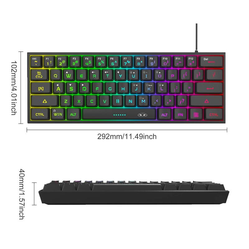 Magegee TS91 Mini 60% Gaming Keyboard, RGB Backlit 61 Key Ultra-Compact Membrane Keyboard, TS91 Ergonomic Waterproof Office Computer Keyboard for PC, MAC, PS4, Xbox ONE Gamer(Black)