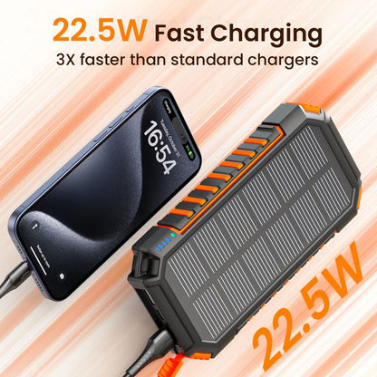 Solar Charger Power Bank, 27000Mah Wireless Portable Charger with Built in Cables, 22.5W Fast Charging Battery Pack, USB C PD 3.0 QC 4.0 Portable Power Bank for Iphone Samsung Etc.