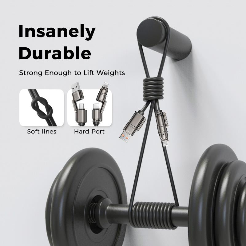 MAGIC JOHN USB Type C Charging Cable, 4 in 1 Function, 65W Fast Charging, Liquid Silicone and Aluminum Alloy Material, Braided Data Cable, Black & Gray