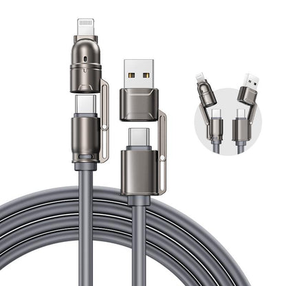 MAGIC JOHN USB Type C Charging Cable, 4 in 1 Function, 65W Fast Charging, Liquid Silicone and Aluminum Alloy Material, Braided Data Cable, Black & Gray