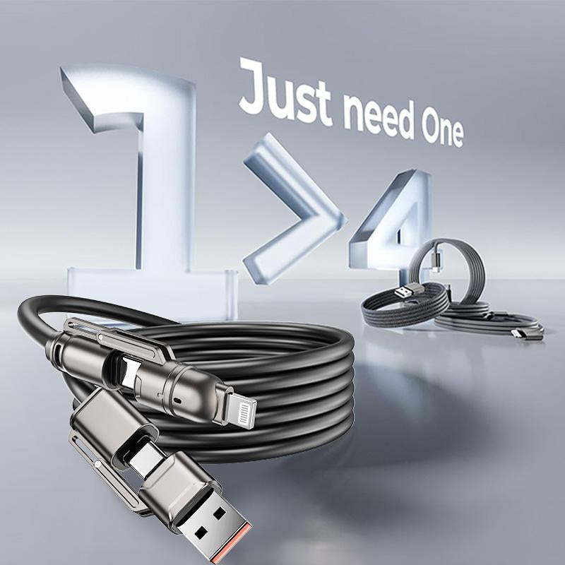 MAGIC JOHN USB Type C Charging Cable, 4 in 1 Function, 65W Fast Charging, Liquid Silicone and Aluminum Alloy Material, Braided Data Cable, Black & Gray