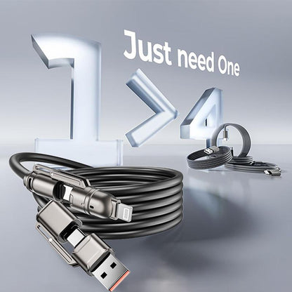 MAGIC JOHN USB Type C Charging Cable, 4 in 1 Function, 65W Fast Charging, Liquid Silicone and Aluminum Alloy Material, Braided Data Cable, Black & Gray