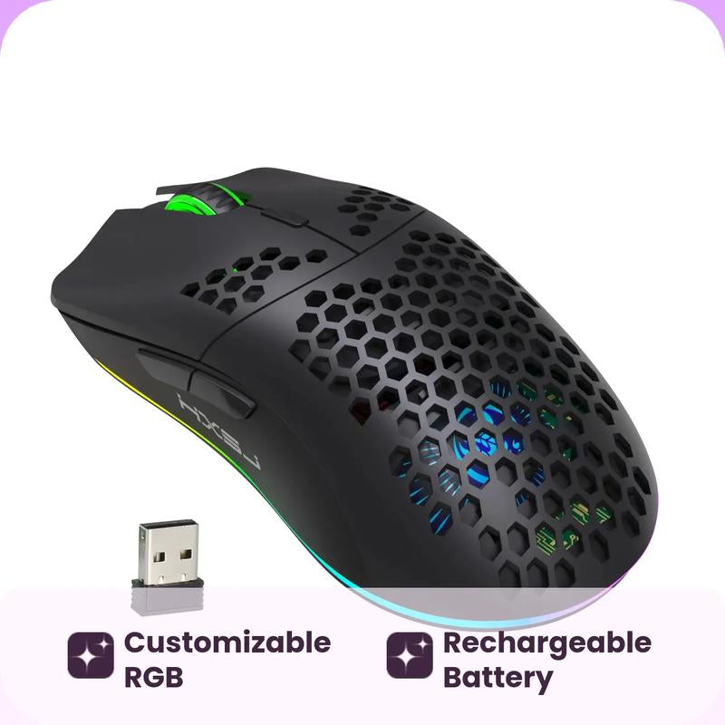 Fall HXSJ New RGB Wireless 2.4G Gaming Mouse, Rechargeable RGB Light Optical Mouse, Plug and Play Ergonomic Mouse for Desktop Notebook PC Home Office, Tech Gadgets, Gaming Mouse