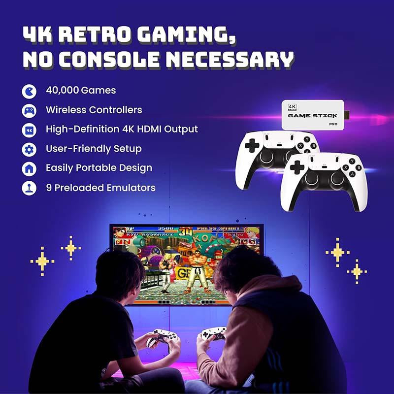 NEW Upgraded Retro Game Stick with 40,000+ Games 26 Emulators 4K HDMI Output Plug and Play Wireless Controller for TV Monitor Video Gamepad Console