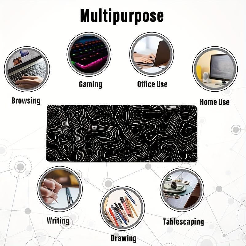 Line Pattern Cozy Gaming Mouse Pad, Large Size Mouse & Keyboard Mat with Stitched Edge, Non-Slip Desk Mat for Home Office, Non Slip Mousepad