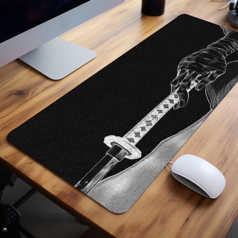Japanese Katana Pattern Mouse Pad, Rectangle Gaming Mouse Pad, Office Desk Keyboard Mat with Non-Slip Rubber Base Stitched Edge for Home Office Game