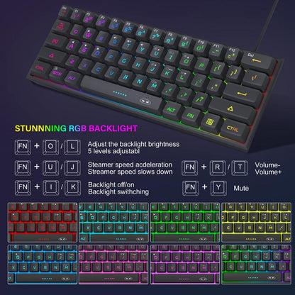 Magegee TS91 Mini 60% Gaming Keyboard, RGB Backlit 61 Key Ultra-Compact Membrane Keyboard, TS91 Ergonomic Waterproof Office Computer Keyboard for PC, MAC, PS4, Xbox ONE Gamer(Black)
