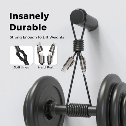 MAGIC JOHN USB Type C Charging Cable, 4 in 1 Function, 65W Fast Charging, Liquid Silicone and Aluminum Alloy Material, Braided Data Cable, Black & Gray