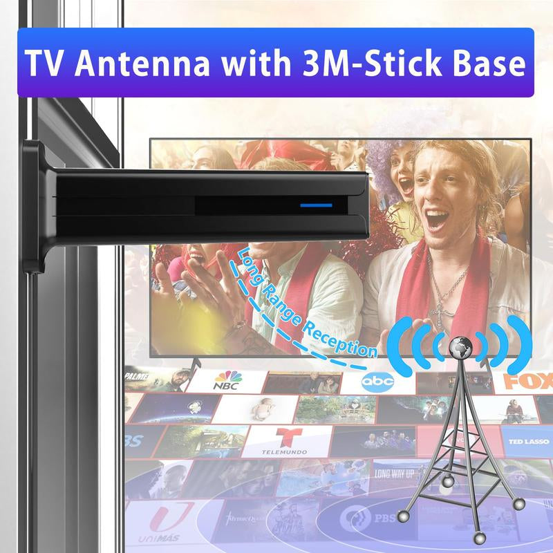 Digital TV Antenna for Smart TV Indoor,2025 TV Antenna with 3M Stick Base, 360°&Long Range Reception 4K HDTV Antenna for Local Channels, Easy Installation Antennas for 1080P Tvs without Cable Antenna Fortv